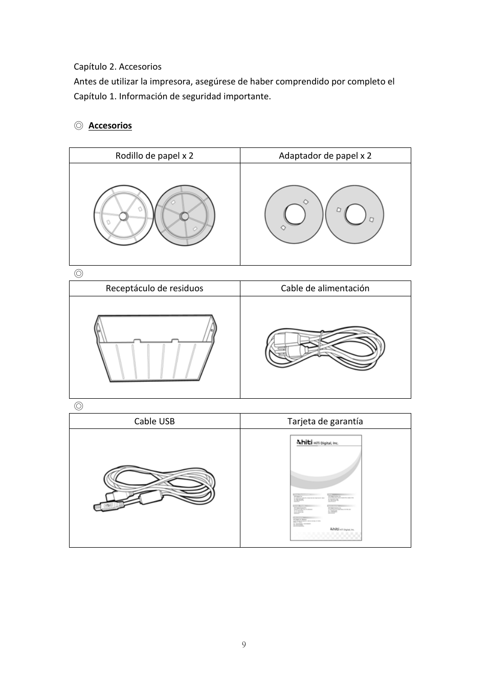 Capítulo 2. accesorios, Accesorios | HiTi P525L Photo Printer User Manual | Page 35 / 275