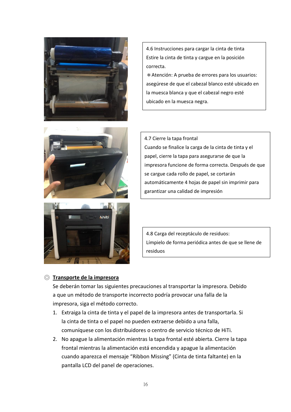 Transporte de la impresora | HiTi P525L Photo Printer User Manual | Page 42 / 275