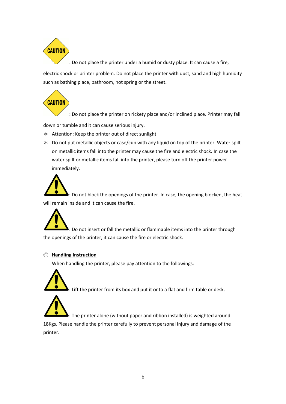 Handling instruction | HiTi P525L Photo Printer User Manual | Page 6 / 275