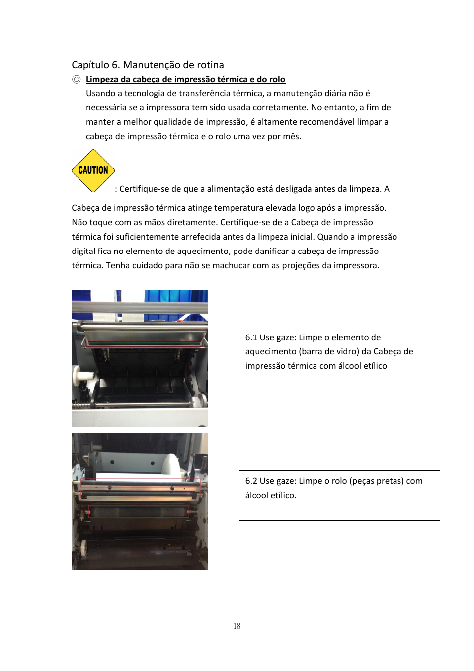 Capítulo 6. manutenção de rotina, Limpeza da cabeça de impressão térmica e do rolo | HiTi P525L Photo Printer User Manual | Page 71 / 275
