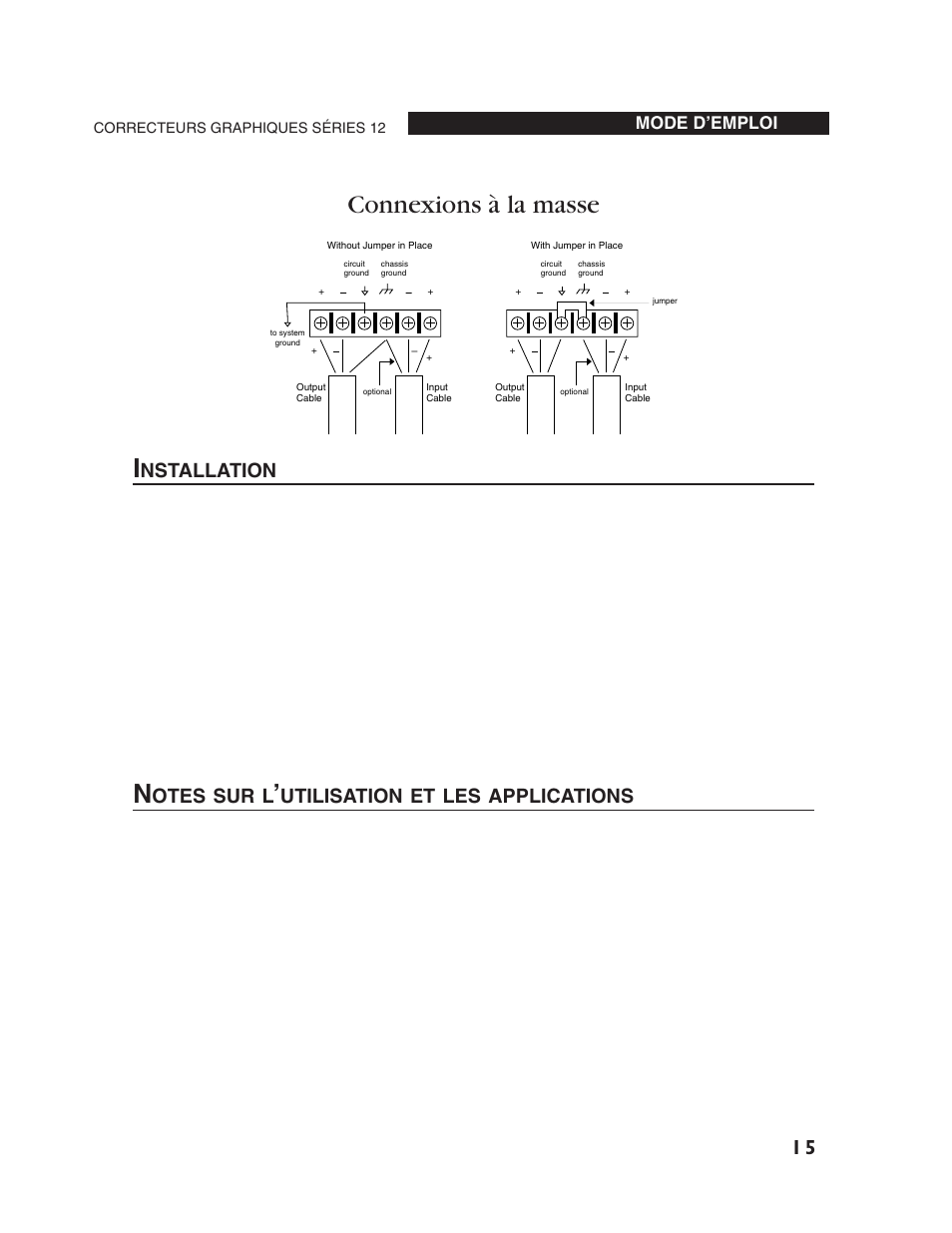 Connexions à la masse, Nstallation, Otes sur l | Utilisation et les applications, Mode d’emploi | dbx Pro 12 Series User Manual | Page 19 / 44