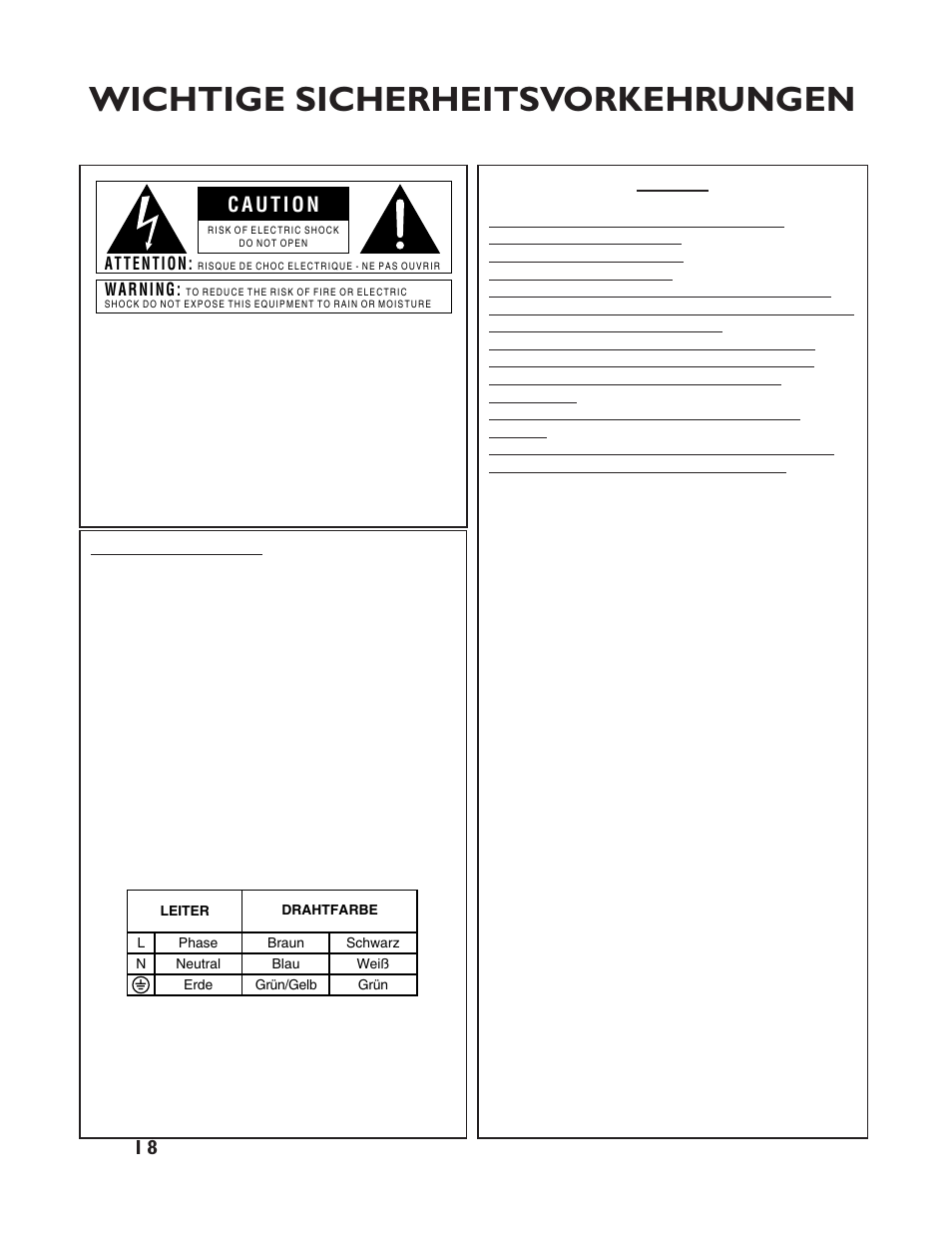 Wichtige sicherheitsvorkehrungen, Warnung | dbx Pro 12 Series User Manual | Page 22 / 44