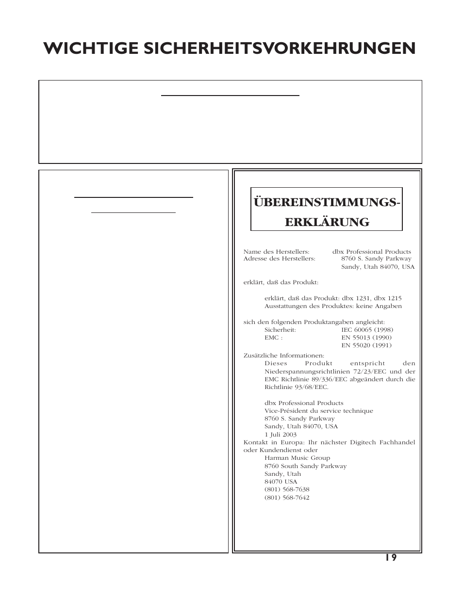 Wichtige sicherheitsvorkehrungen, U.k. mains plug warning | dbx Pro 12 Series User Manual | Page 23 / 44