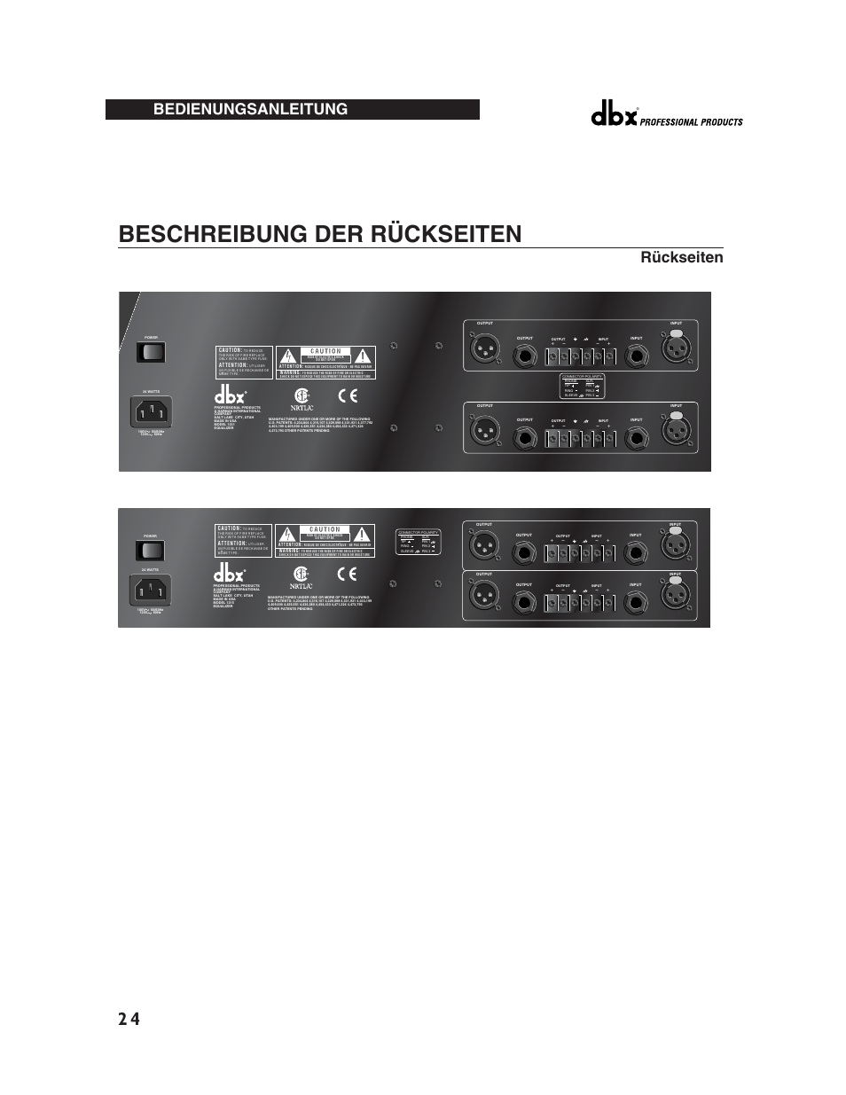 Beschreibung der rückseiten, Rückseiten, Bedienungsanleitung | dbx Pro 12 Series User Manual | Page 28 / 44