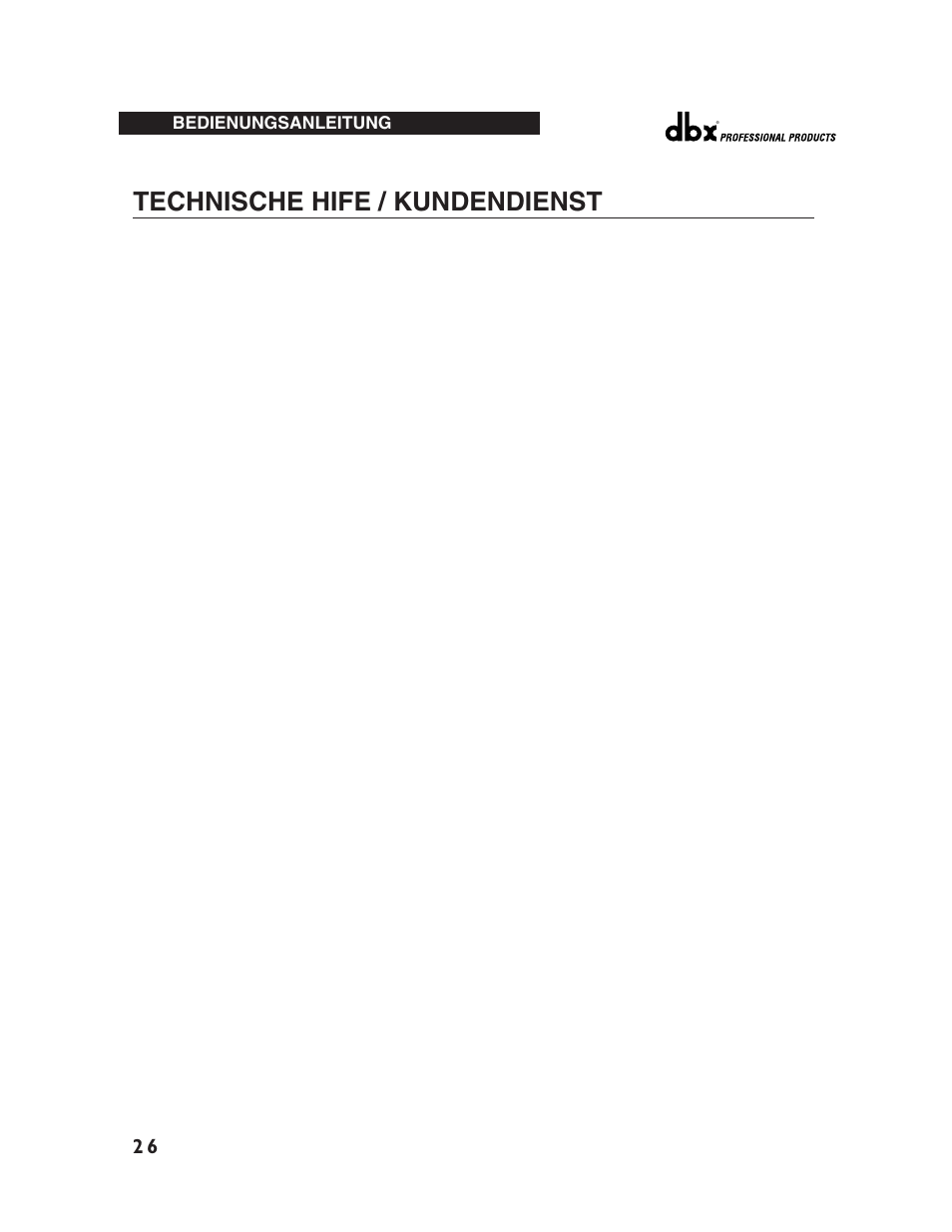 Technische hife / kundendienst | dbx Pro 12 Series User Manual | Page 30 / 44