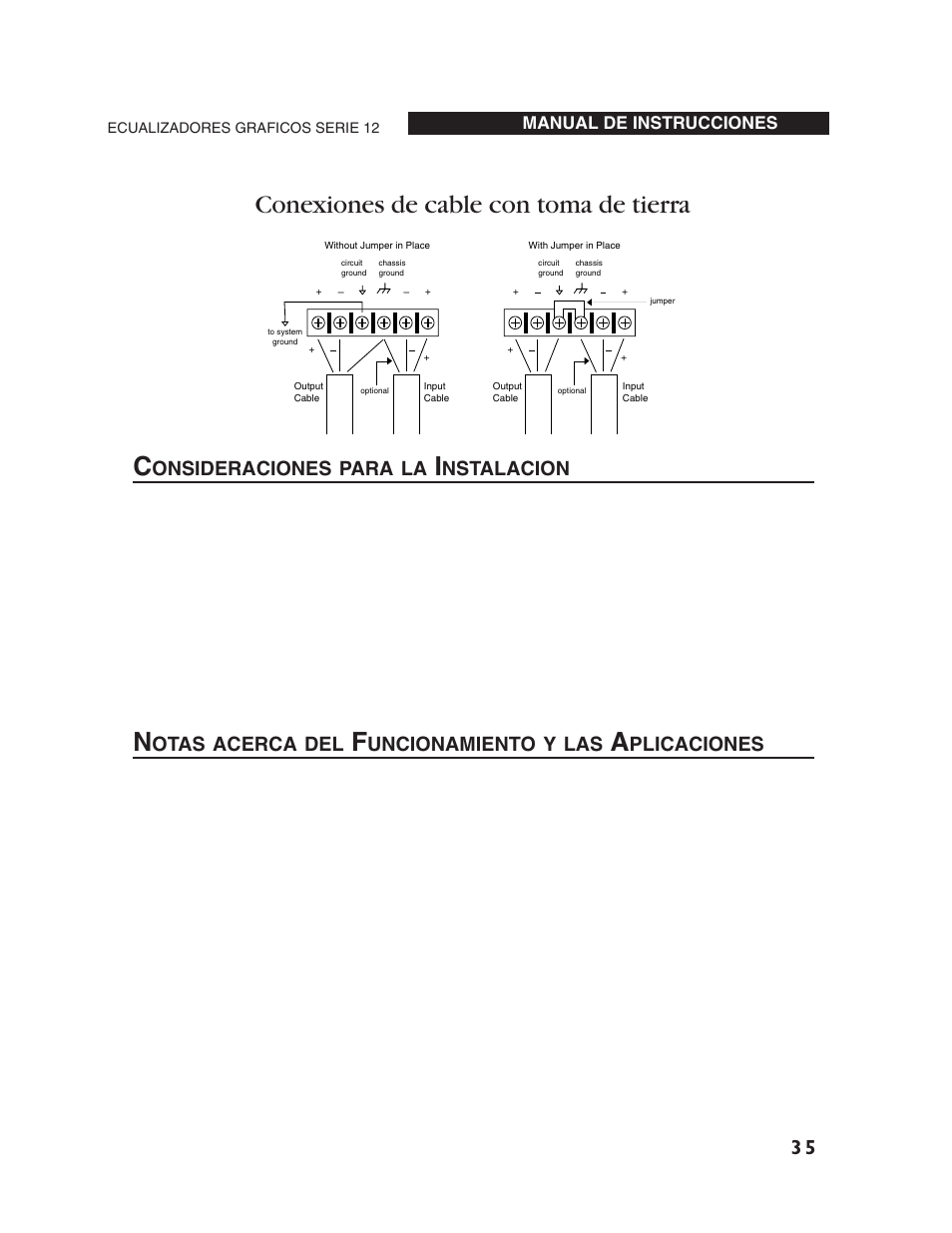 Conexiones de cable con toma de tierra, Onsideraciones para la, Nstalacion | Otas acerca del, Uncionamiento y las, Plicaciones | dbx Pro 12 Series User Manual | Page 39 / 44