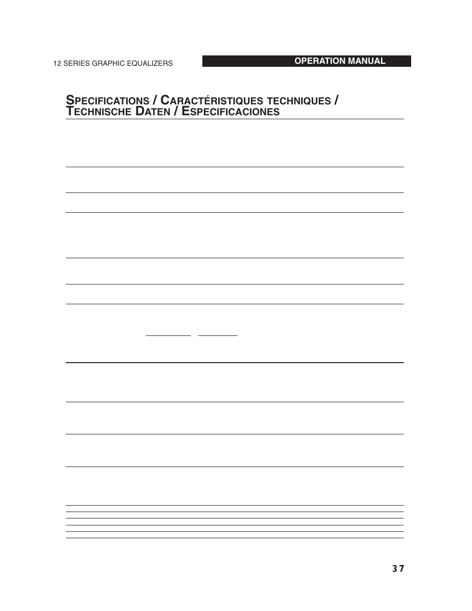 Pecifications, Aractéristiques techniques, Echnische | Aten, Specificaciones | dbx Pro 12 Series User Manual | Page 41 / 44