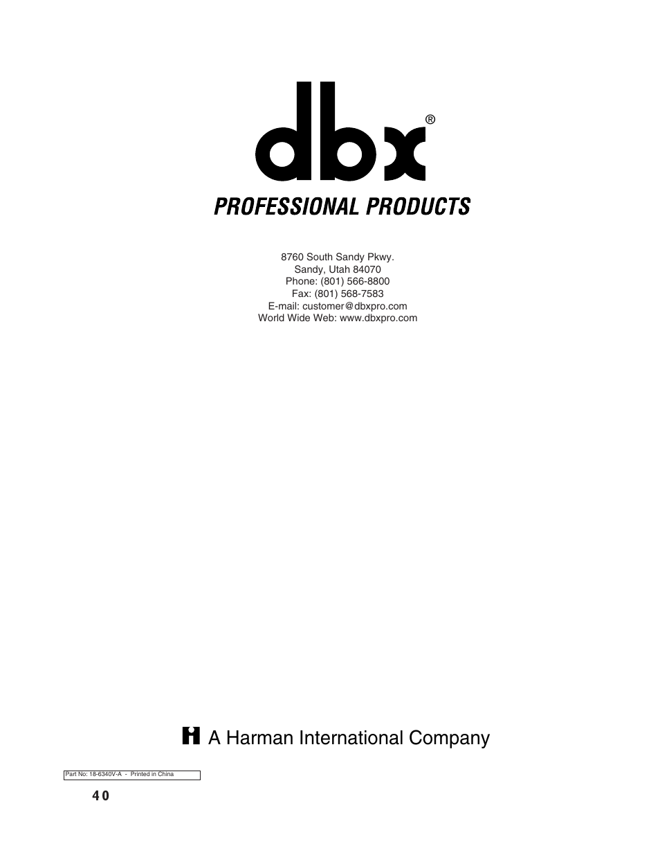 A harman international company | dbx Pro 12 Series User Manual | Page 44 / 44