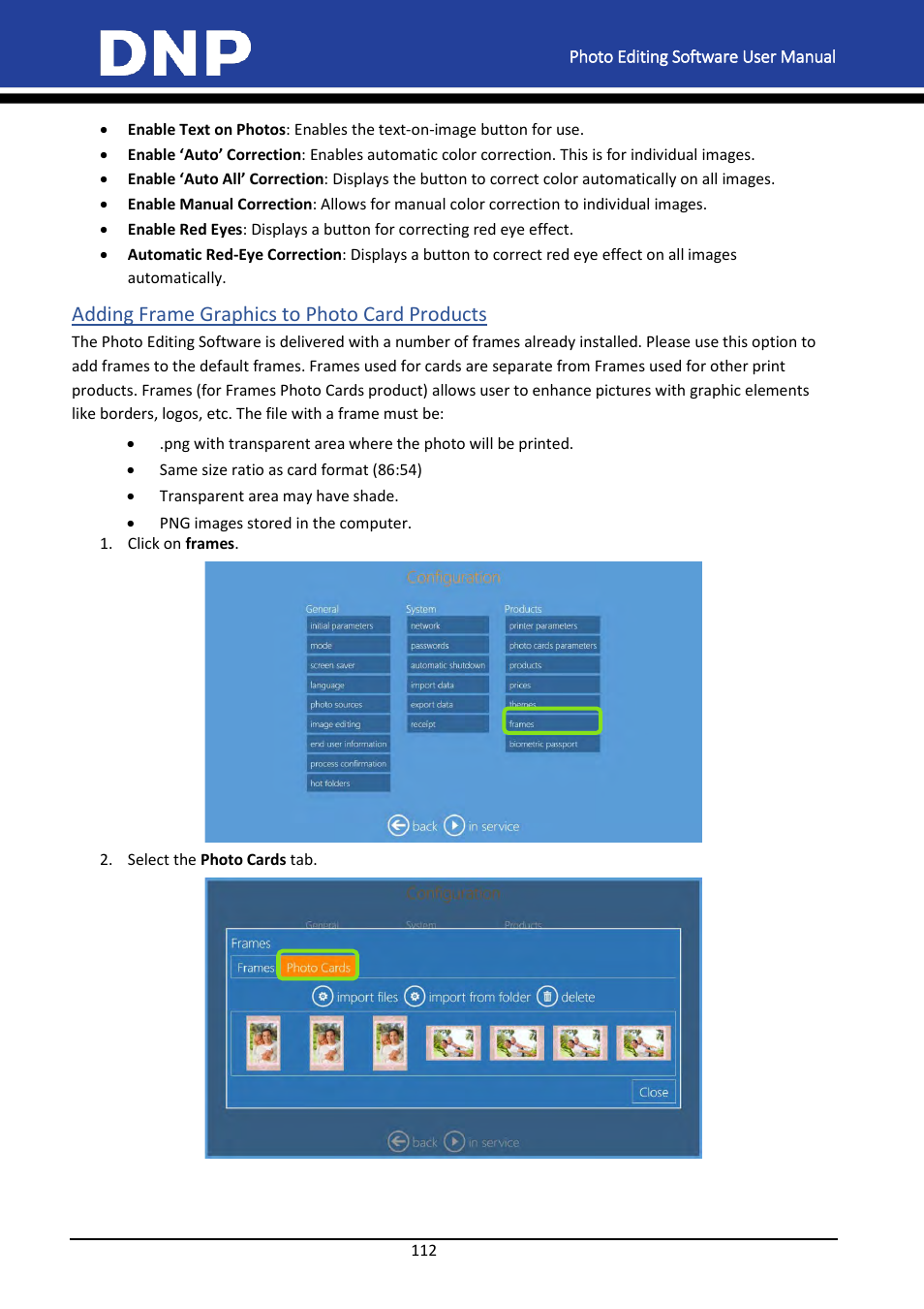Adding frame graphics to photo card products | DNP DS-Tmini Kiosk Order Terminal User Manual | Page 112 / 194