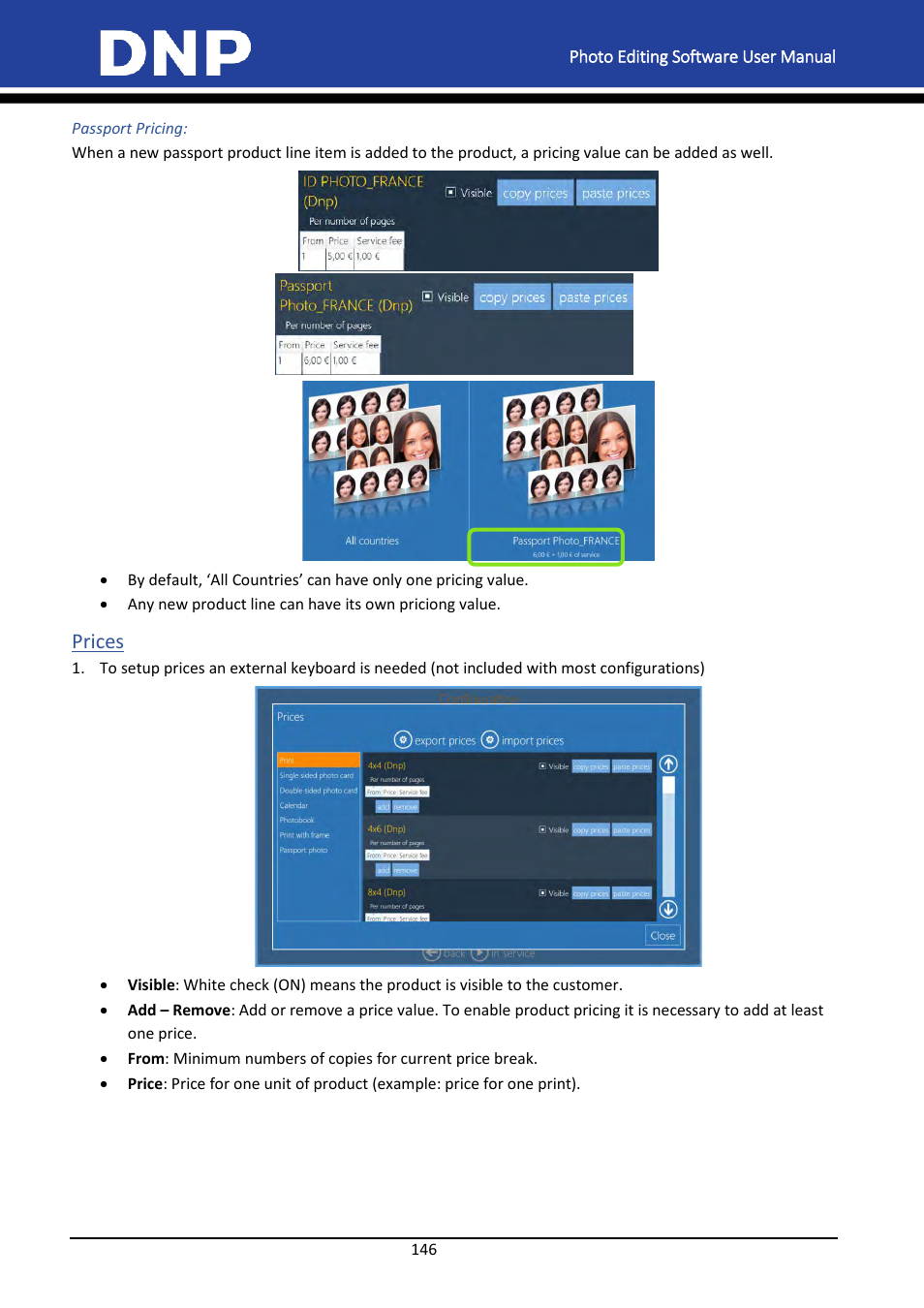 Passport pricing, Prices | DNP DS-Tmini Kiosk Order Terminal User Manual | Page 146 / 194