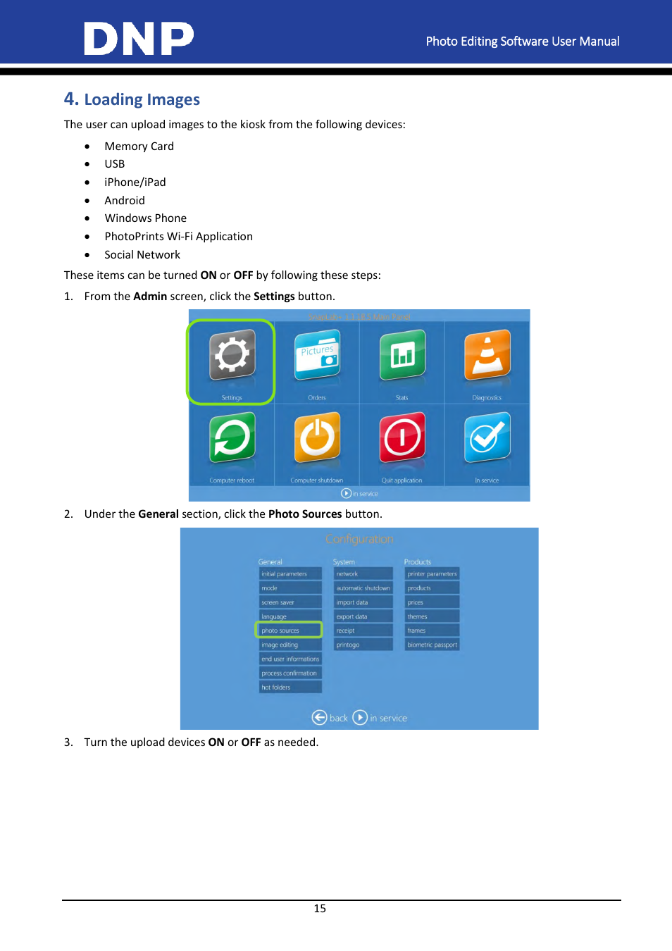 Loading images | DNP DS-Tmini Kiosk Order Terminal User Manual | Page 15 / 194