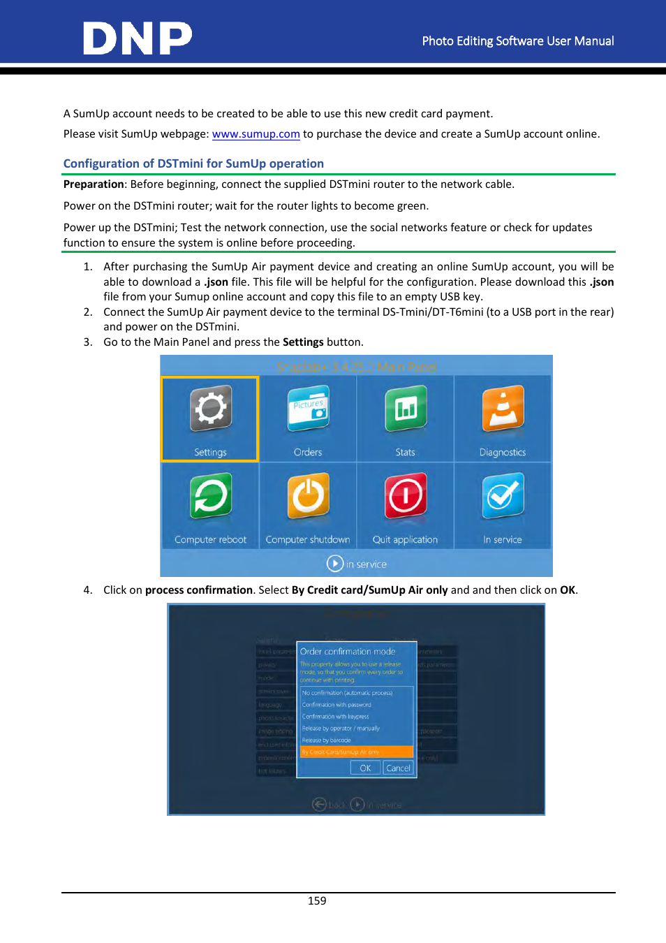 Configuration of dstmini for sumup operation | DNP DS-Tmini Kiosk Order Terminal User Manual | Page 159 / 194