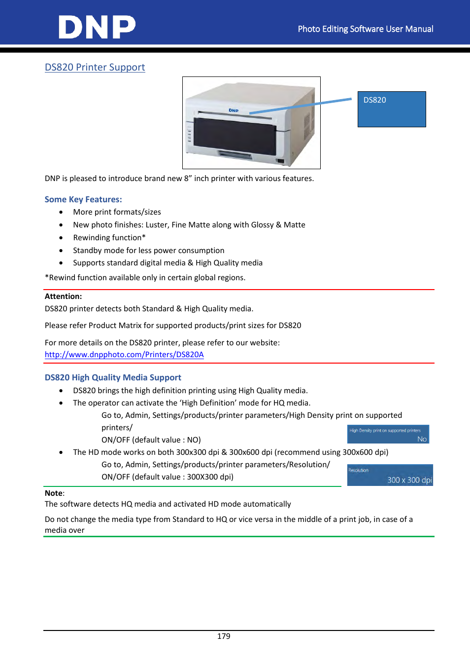 Ds820 printer support, Some key features, Ds820 high quality media support | DNP DS-Tmini Kiosk Order Terminal User Manual | Page 179 / 194
