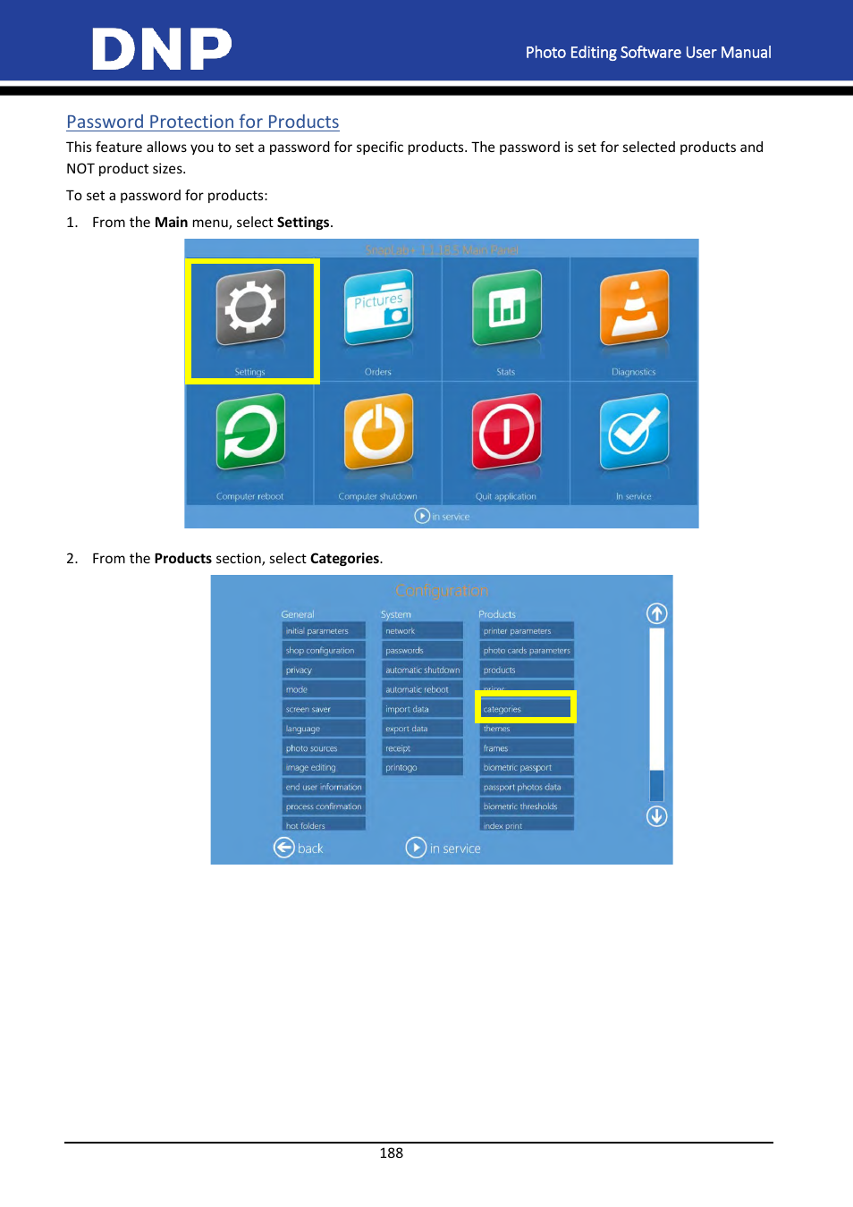 Password protection for products | DNP DS-Tmini Kiosk Order Terminal User Manual | Page 188 / 194