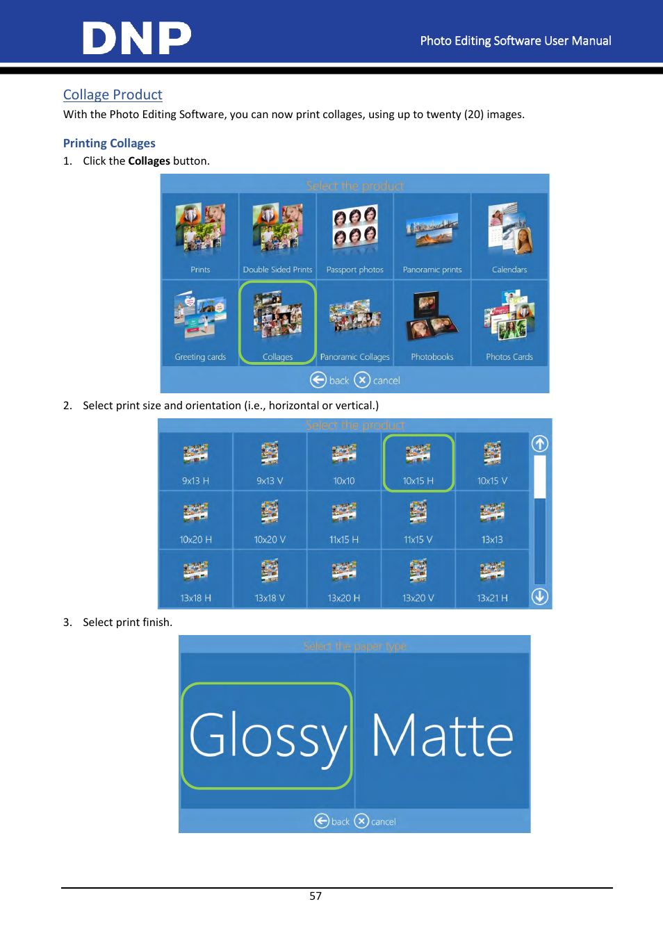 Collage product, Printing collages | DNP DS-Tmini Kiosk Order Terminal User Manual | Page 57 / 194