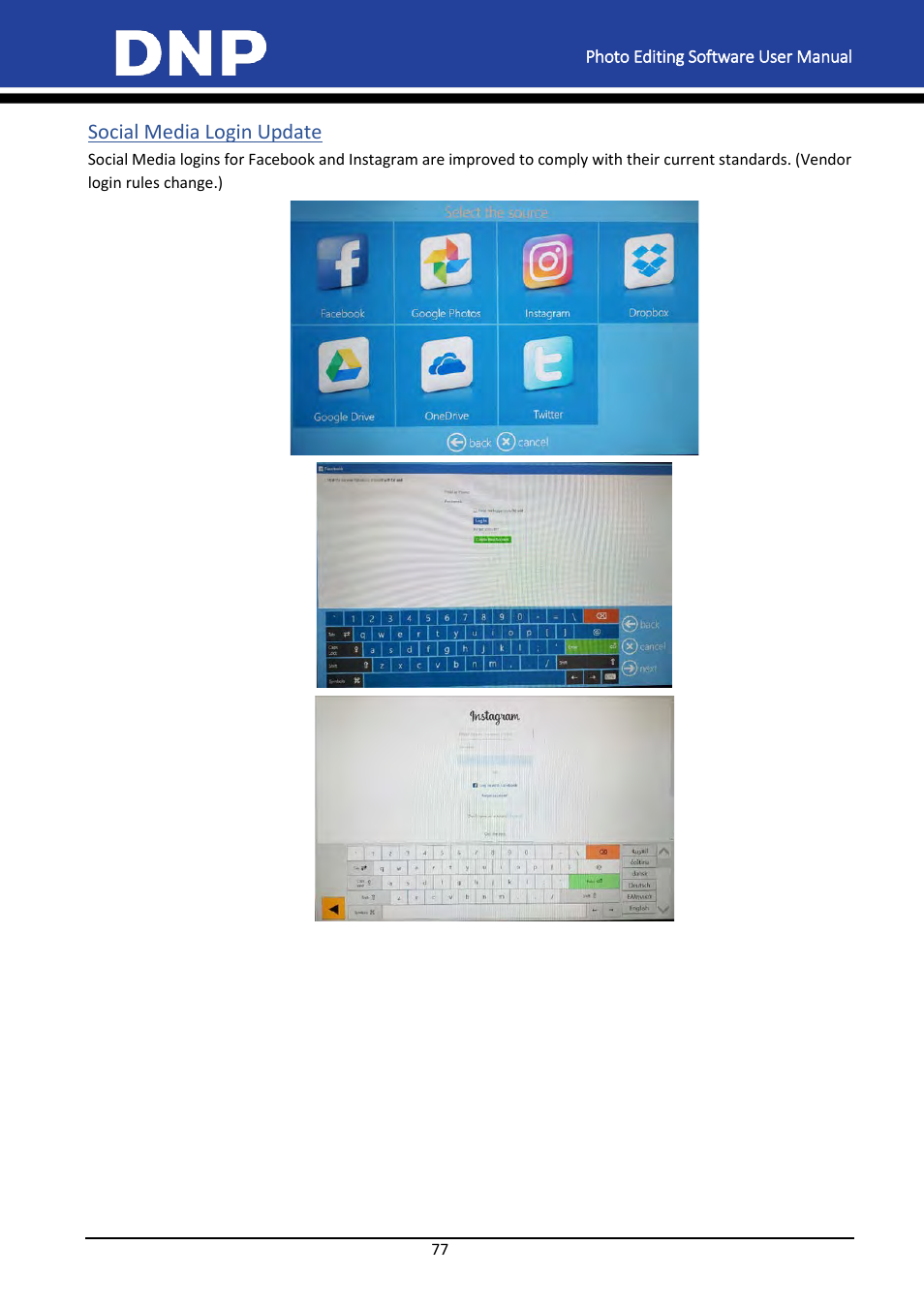 Social media login update | DNP DS-Tmini Kiosk Order Terminal User Manual | Page 77 / 194