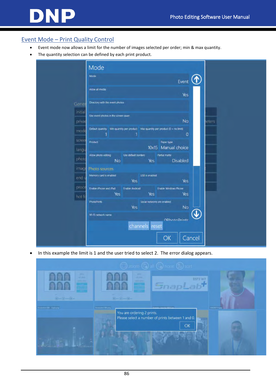 Event mode – print quality control | DNP DS-Tmini Kiosk Order Terminal User Manual | Page 86 / 194