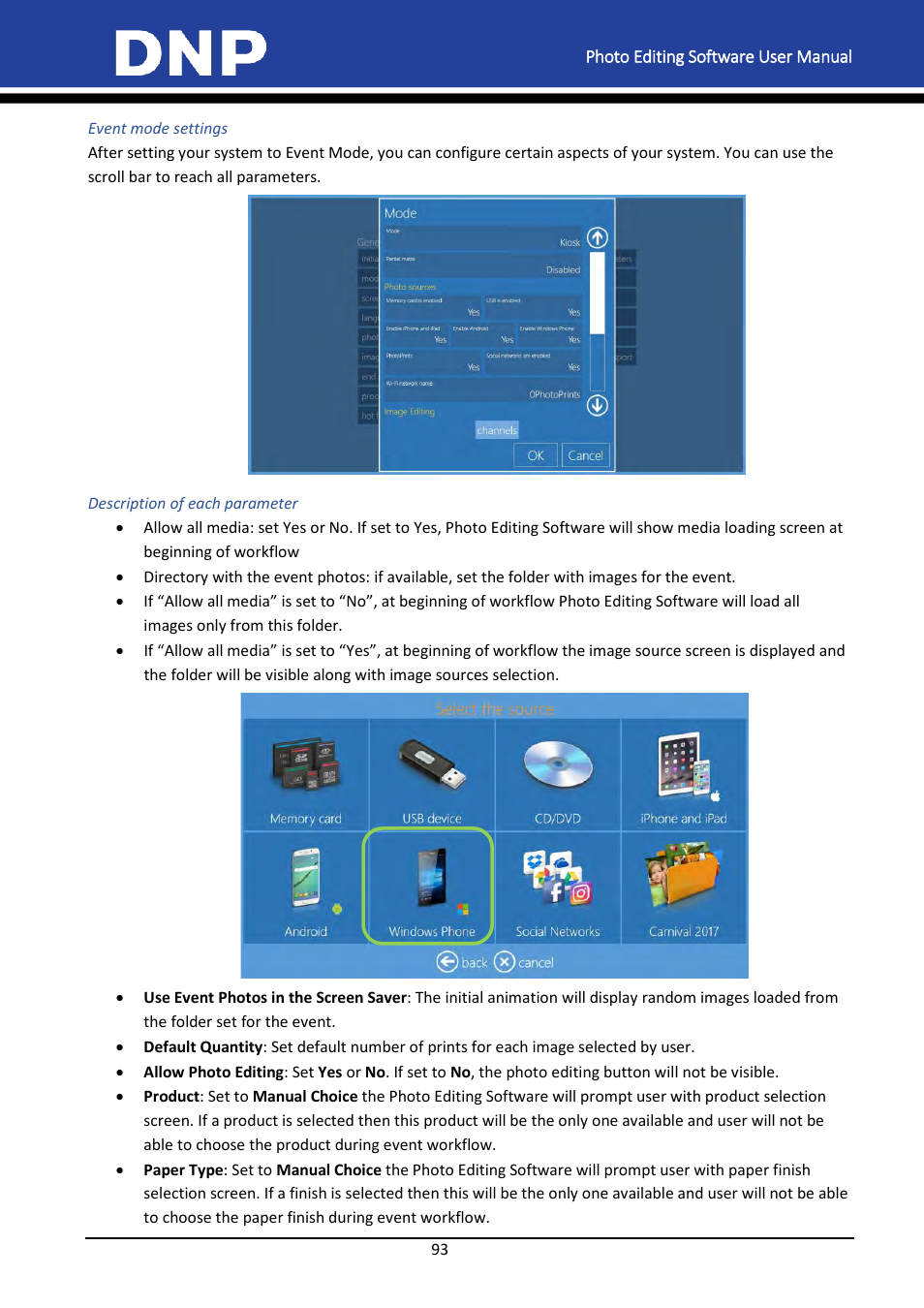 Event mode settings, Description of each parameter | DNP DS-Tmini Kiosk Order Terminal User Manual | Page 93 / 194