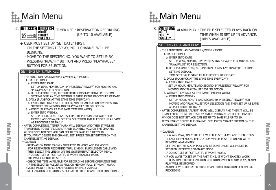 Main menu, Main menu main menu | Diasonic Tech PORTABLE DIGITAL AUDIO PLAYER DDR-5000 User Manual | Page 14 / 28