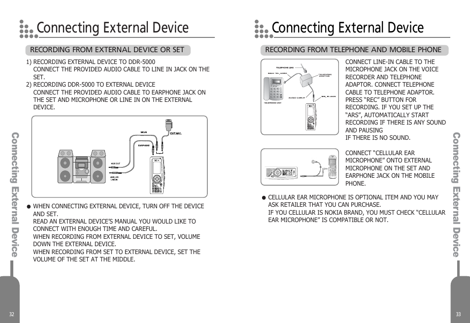 Connecting external device | Diasonic Tech PORTABLE DIGITAL AUDIO PLAYER DDR-5000 User Manual | Page 18 / 28