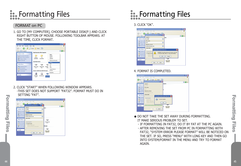 Formatting files | Diasonic Tech PORTABLE DIGITAL AUDIO PLAYER DDR-5000 User Manual | Page 24 / 28