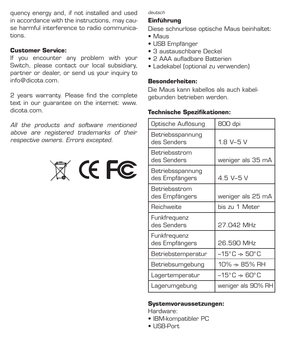 Dicota Optical Mouse User Manual | Page 4 / 14