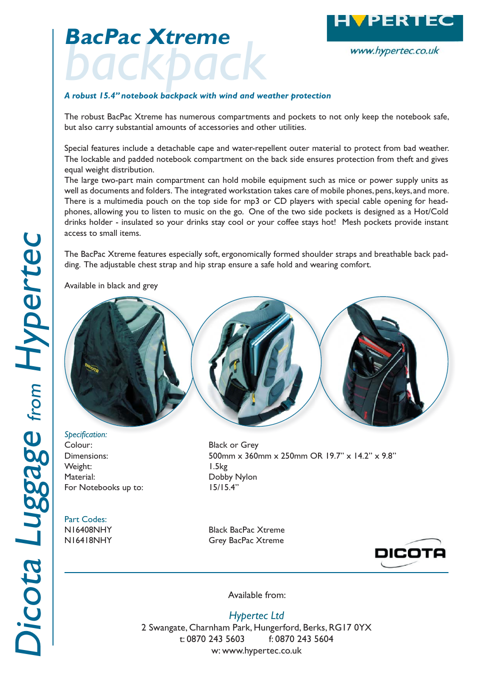 Dicota Hypertec N16408NHY User Manual | 1 page