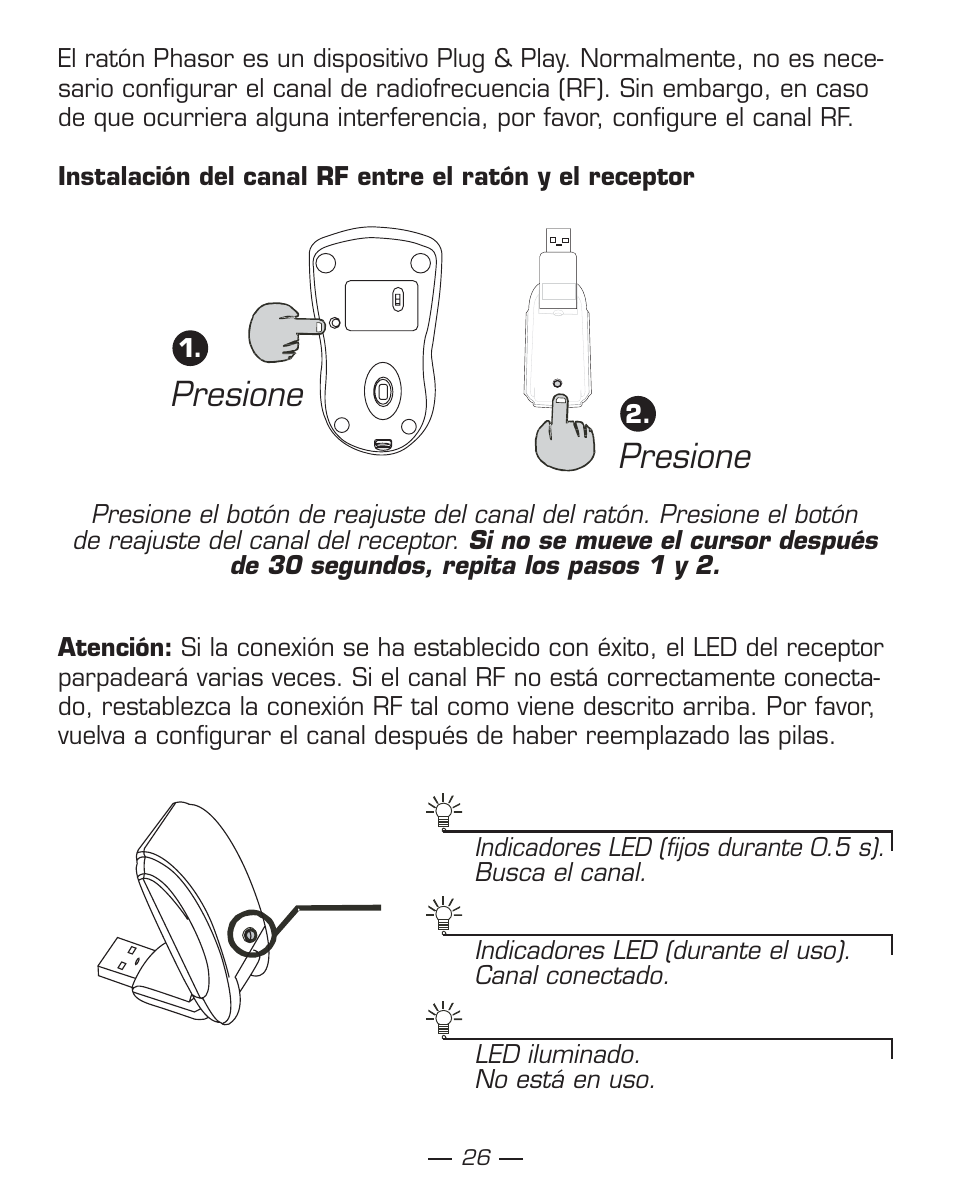 Presione | Dicota Phasor User Manual | Page 26 / 36