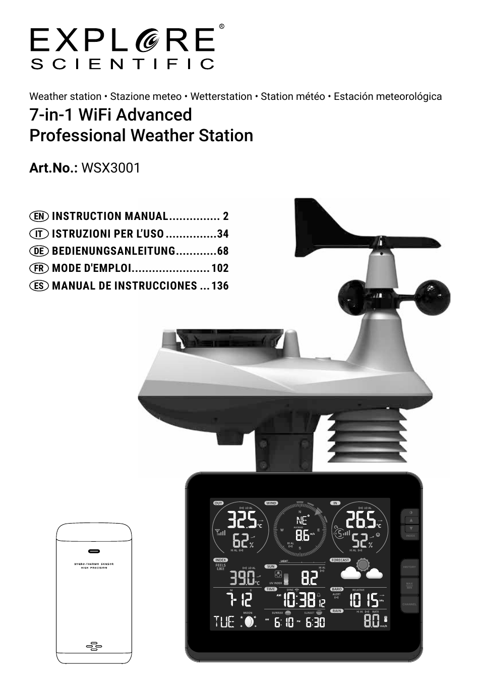 Explore Scientific 7-in-1 Sensor for 7-in-1 Wi-Fi Weather Station User Manual | 172 pages