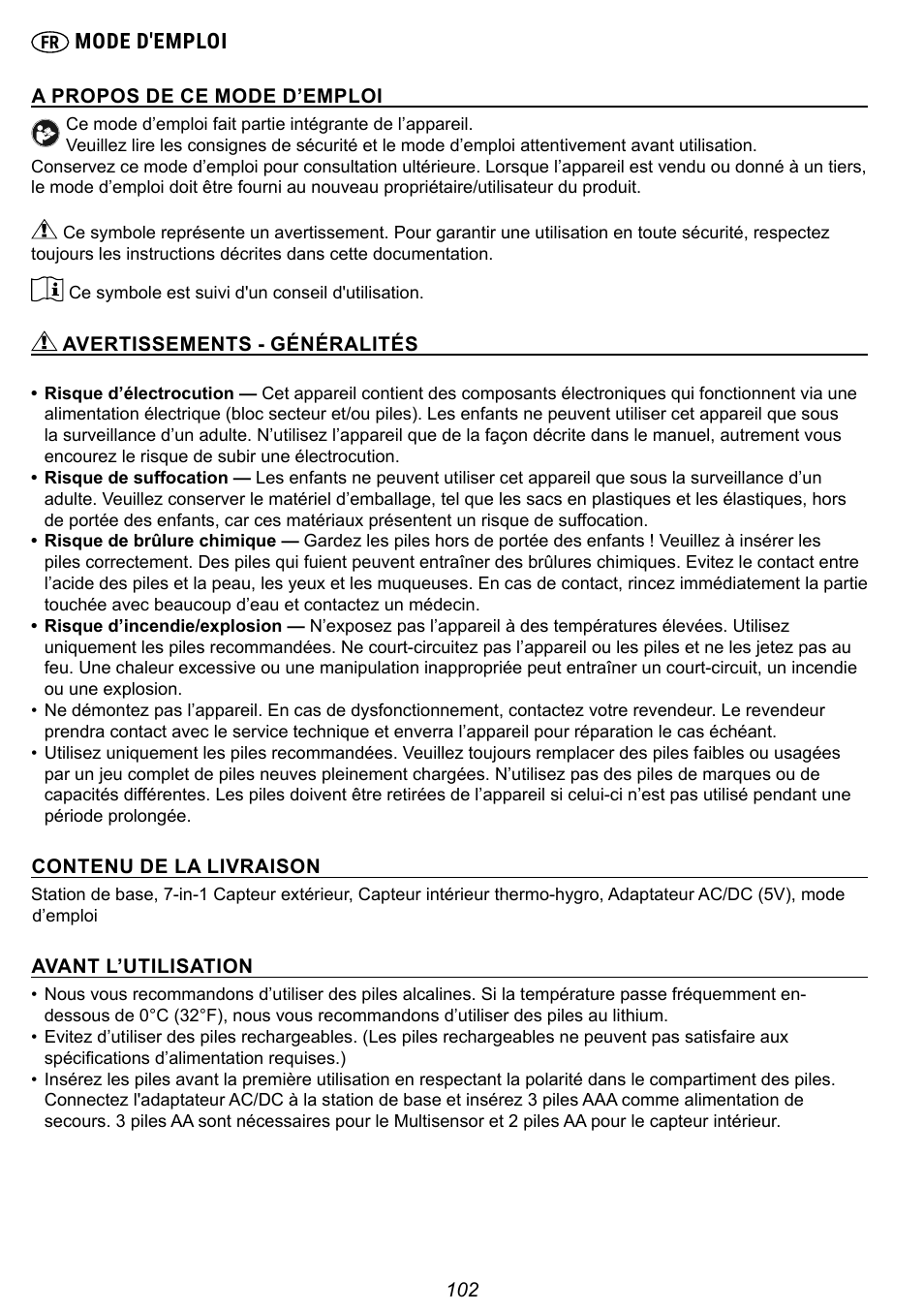 Mode d'emploi | Explore Scientific 7-in-1 Sensor for 7-in-1 Wi-Fi Weather Station User Manual | Page 102 / 172