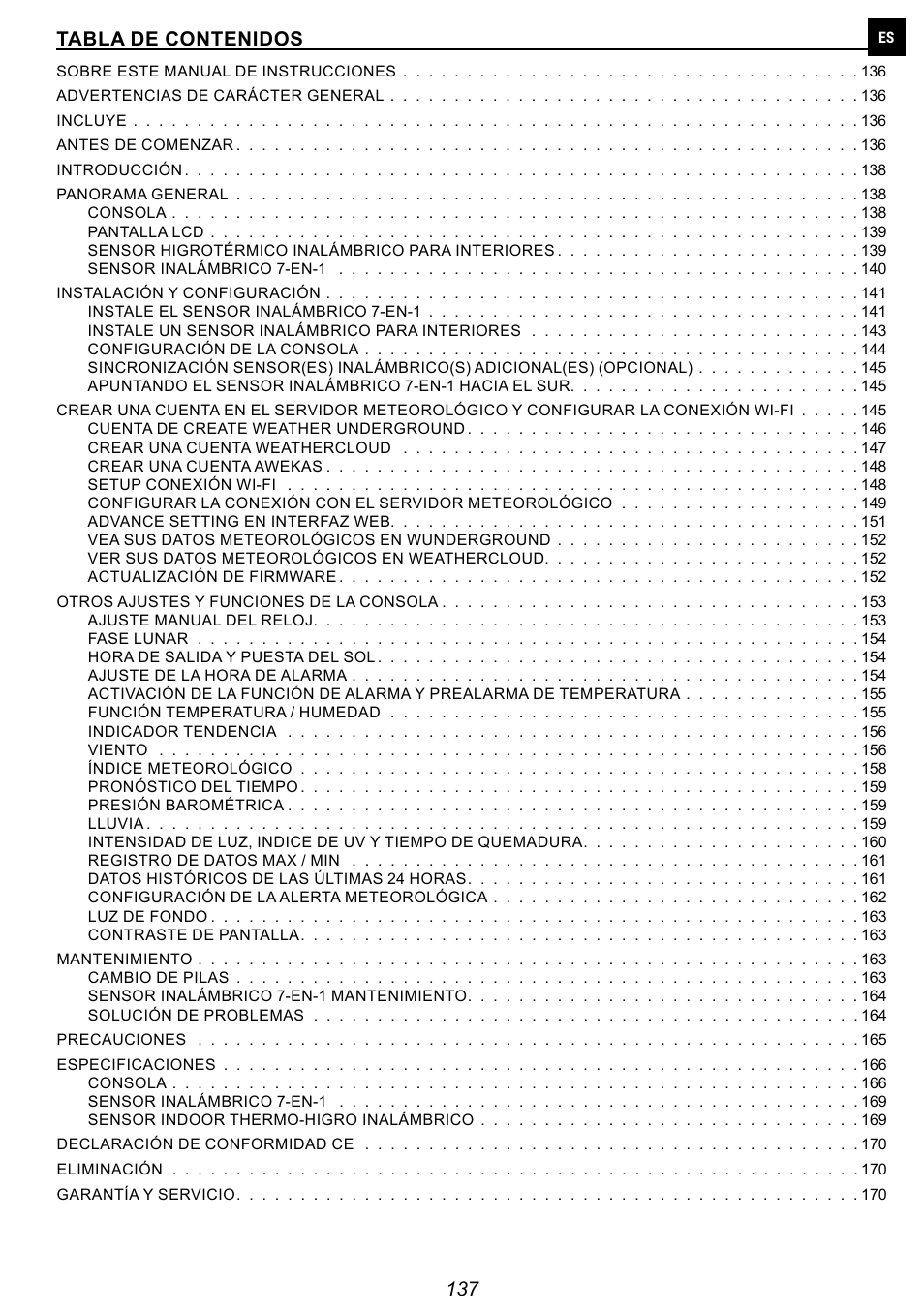 Explore Scientific 7-in-1 Sensor for 7-in-1 Wi-Fi Weather Station User Manual | Page 137 / 172