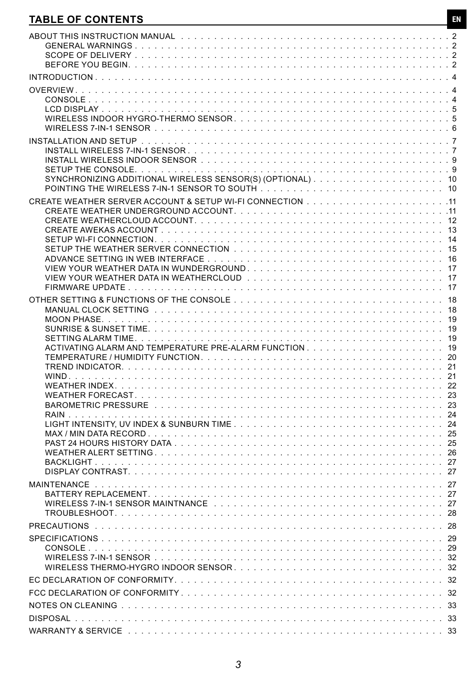 Explore Scientific 7-in-1 Sensor for 7-in-1 Wi-Fi Weather Station User Manual | Page 3 / 172