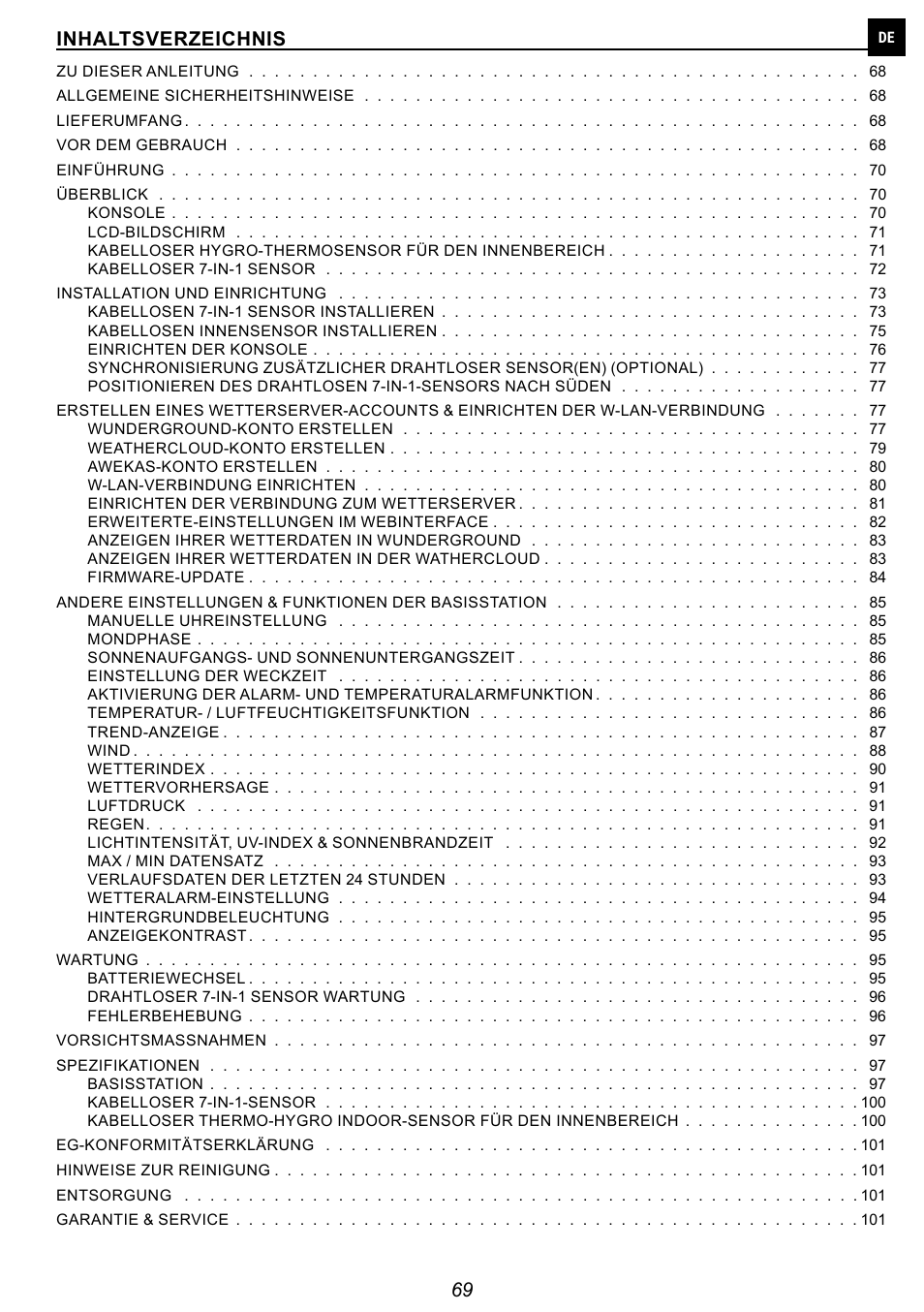 Explore Scientific 7-in-1 Sensor for 7-in-1 Wi-Fi Weather Station User Manual | Page 69 / 172