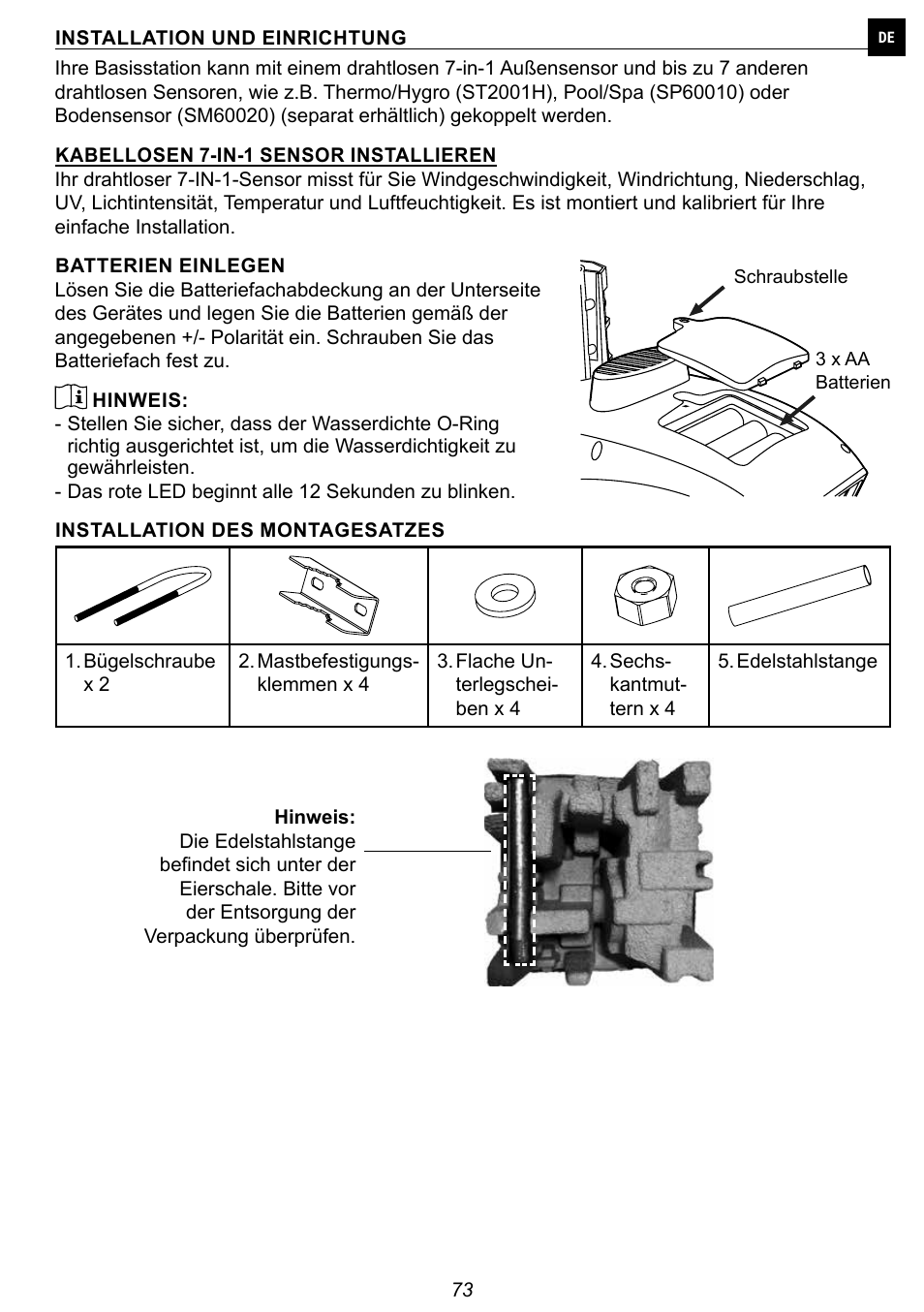 Explore Scientific 7-in-1 Sensor for 7-in-1 Wi-Fi Weather Station User Manual | Page 73 / 172