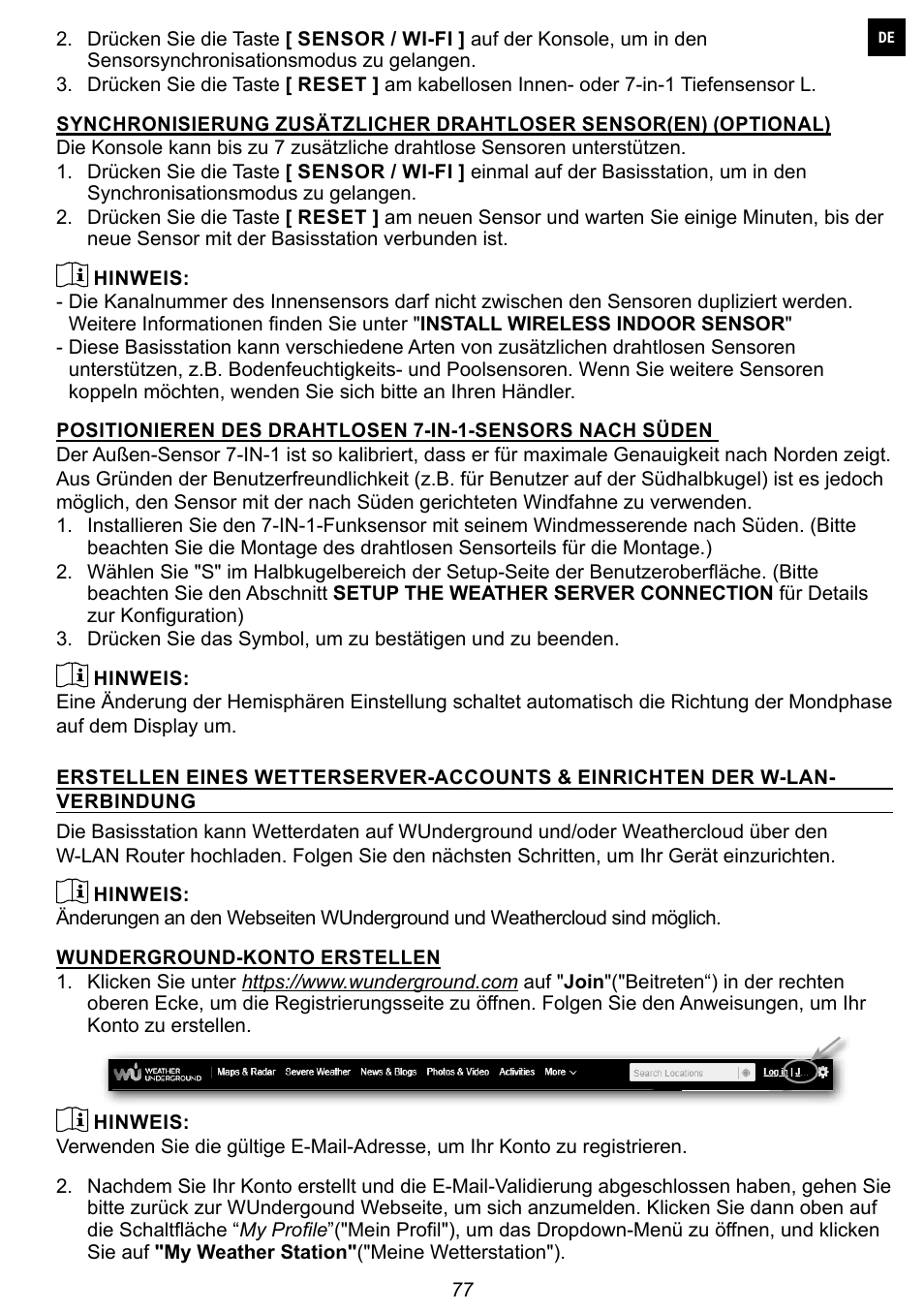 Explore Scientific 7-in-1 Sensor for 7-in-1 Wi-Fi Weather Station User Manual | Page 77 / 172