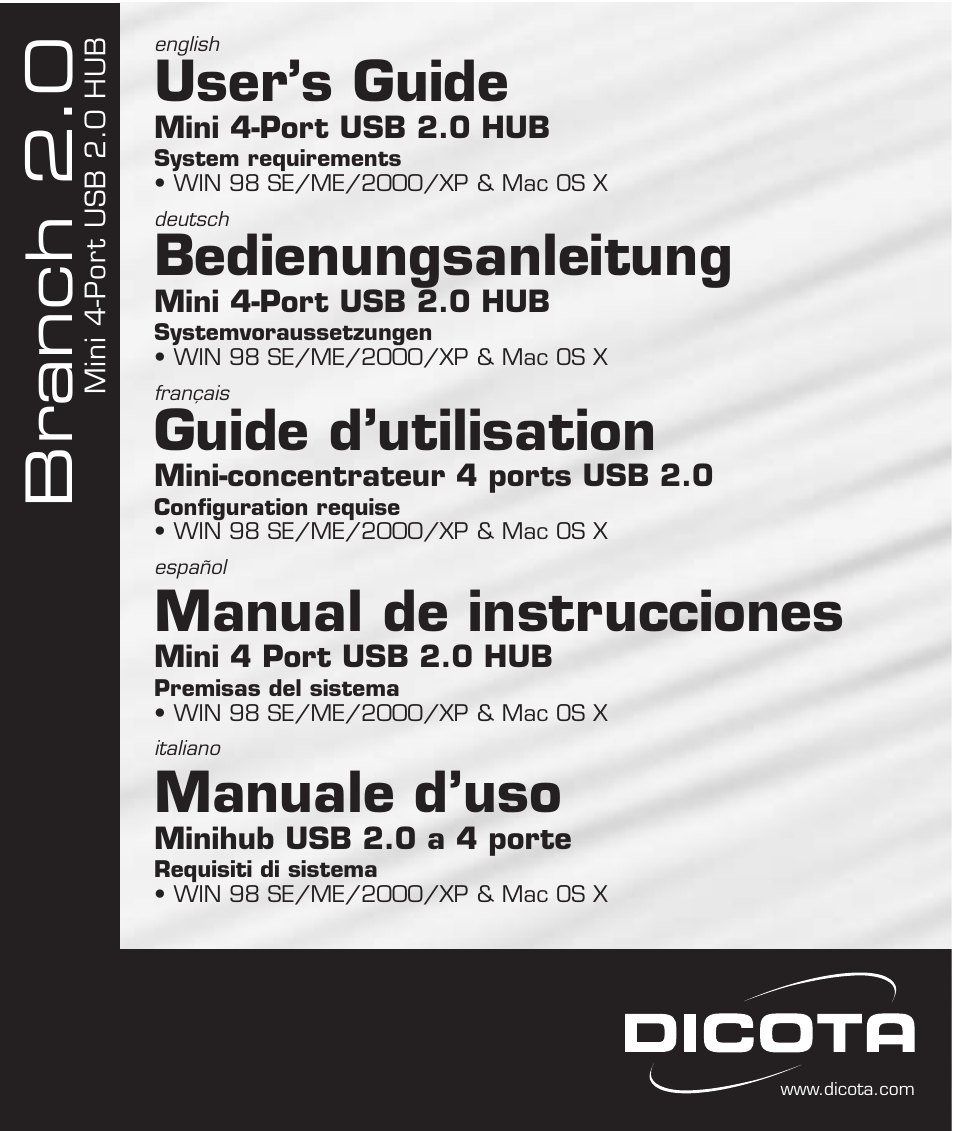 Dicota Mini 4-Port USB 2.0 HUB Branch 2.0 User Manual | 8 pages