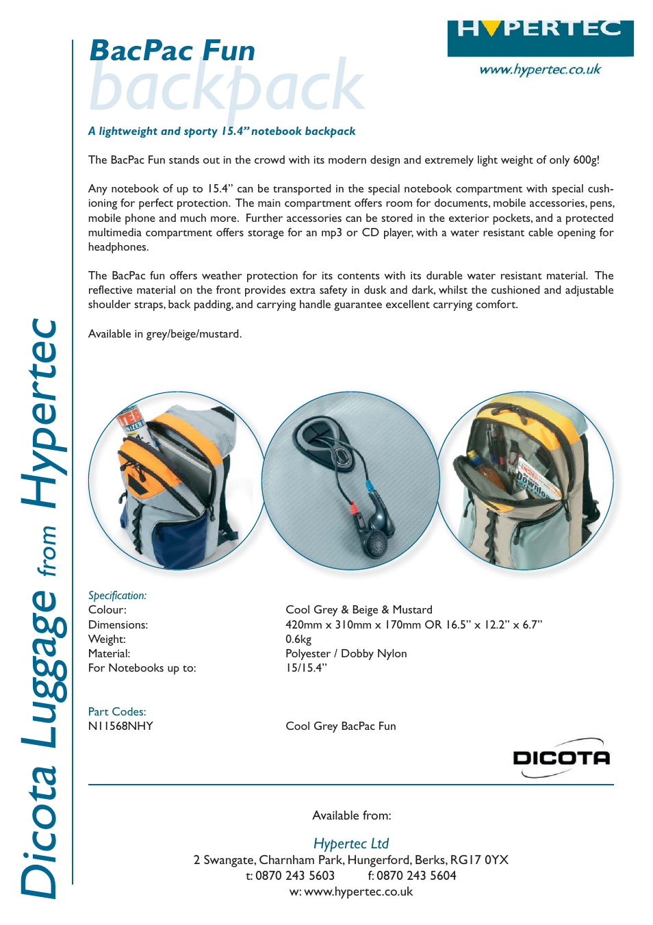 Dicota Hypertec N11568NHY User Manual | 1 page