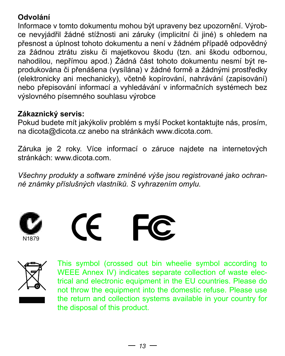 Dicota Optical USB Notebook Mouse User Manual | Page 13 / 19