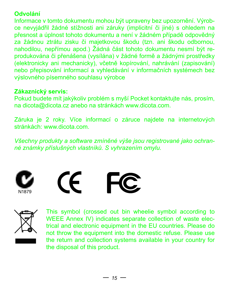 Dicota Optical USB Notebook Mouse User Manual | Page 15 / 19