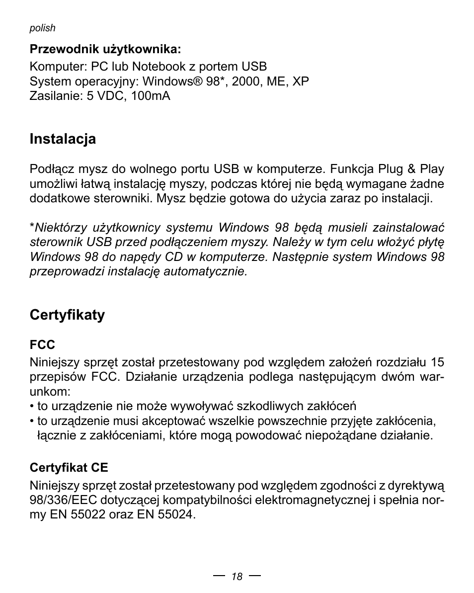 Dicota Optical USB Notebook Mouse User Manual | Page 18 / 19