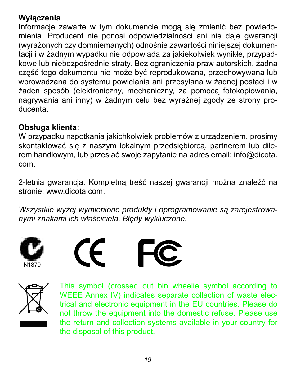 Dicota Optical USB Notebook Mouse User Manual | Page 19 / 19