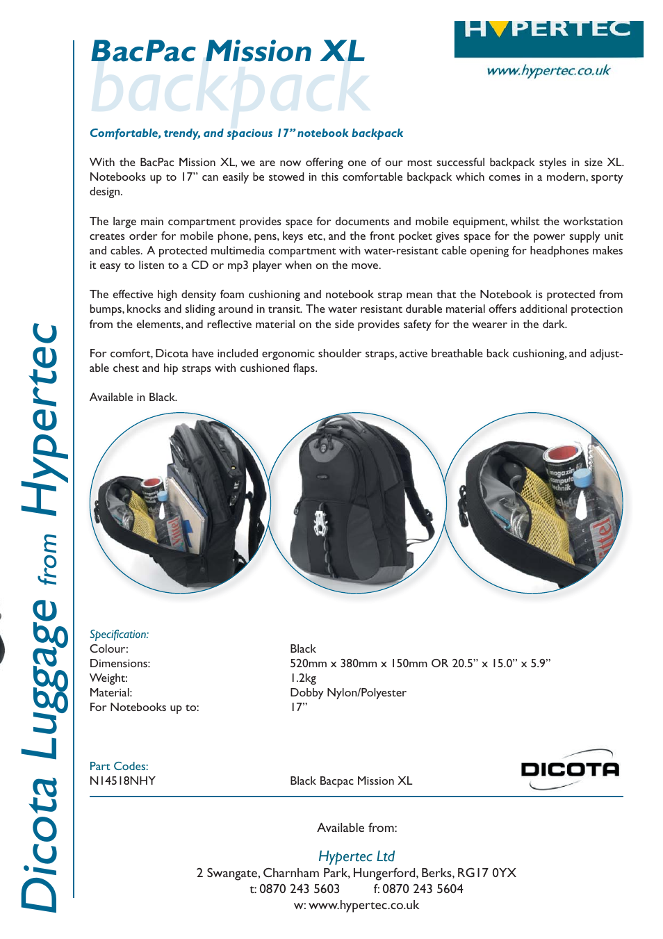 Dicota Hypertec Mission XL User Manual | 1 page