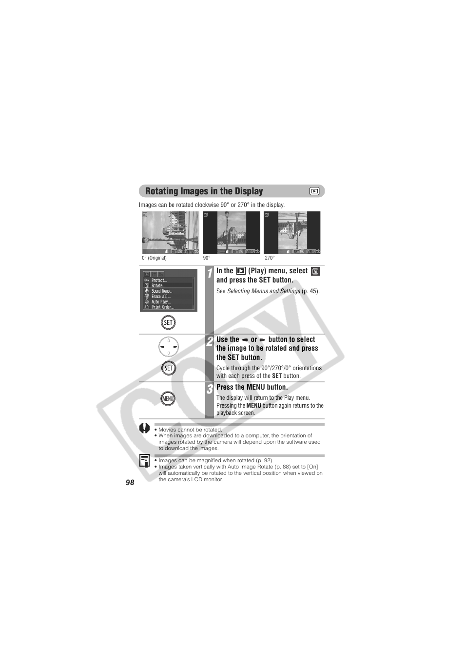 Rotating images in the display | Digital Camera Battery SD20 User Manual | Page 100 / 163