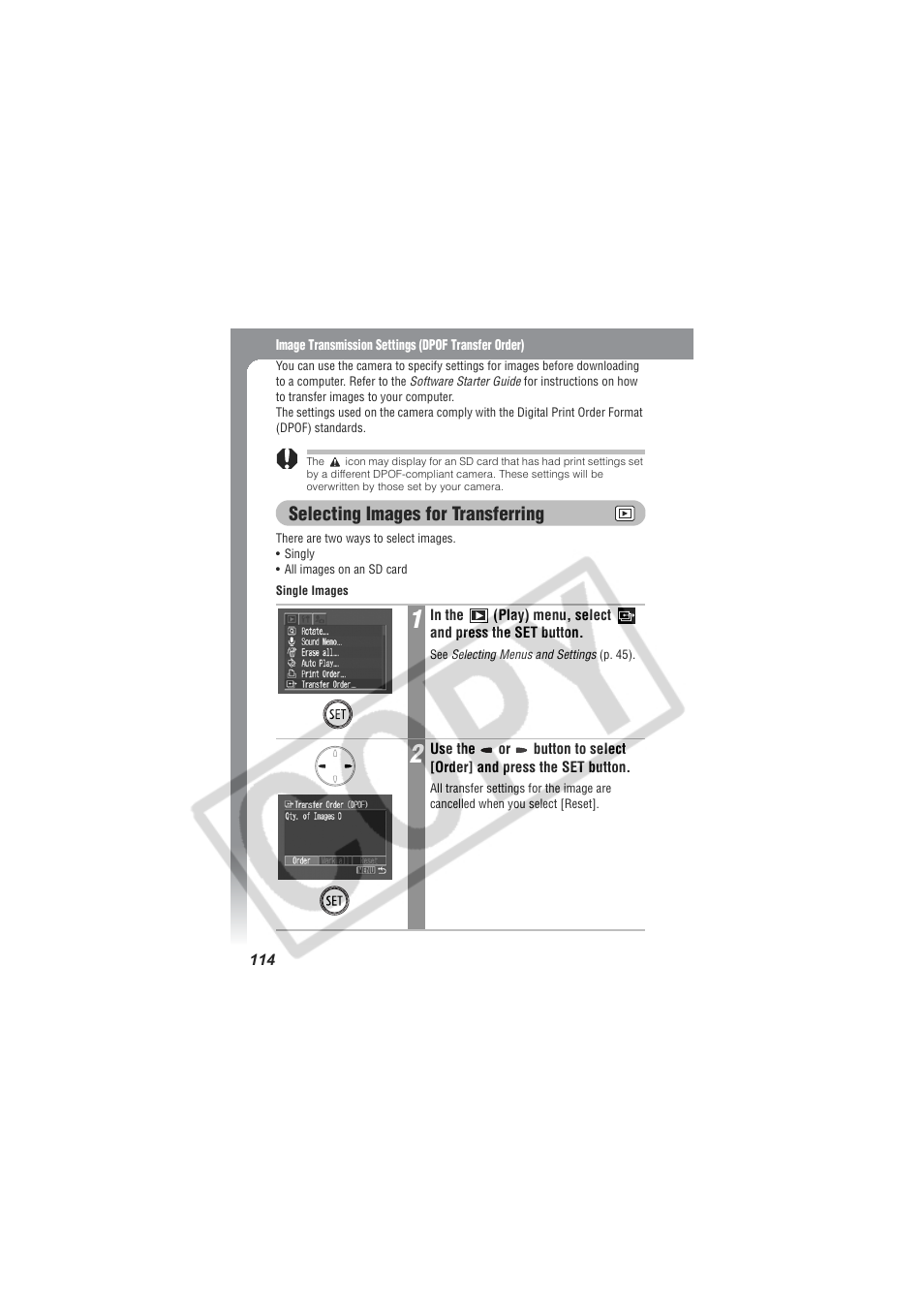 Selecting images for transferring | Digital Camera Battery SD20 User Manual | Page 116 / 163