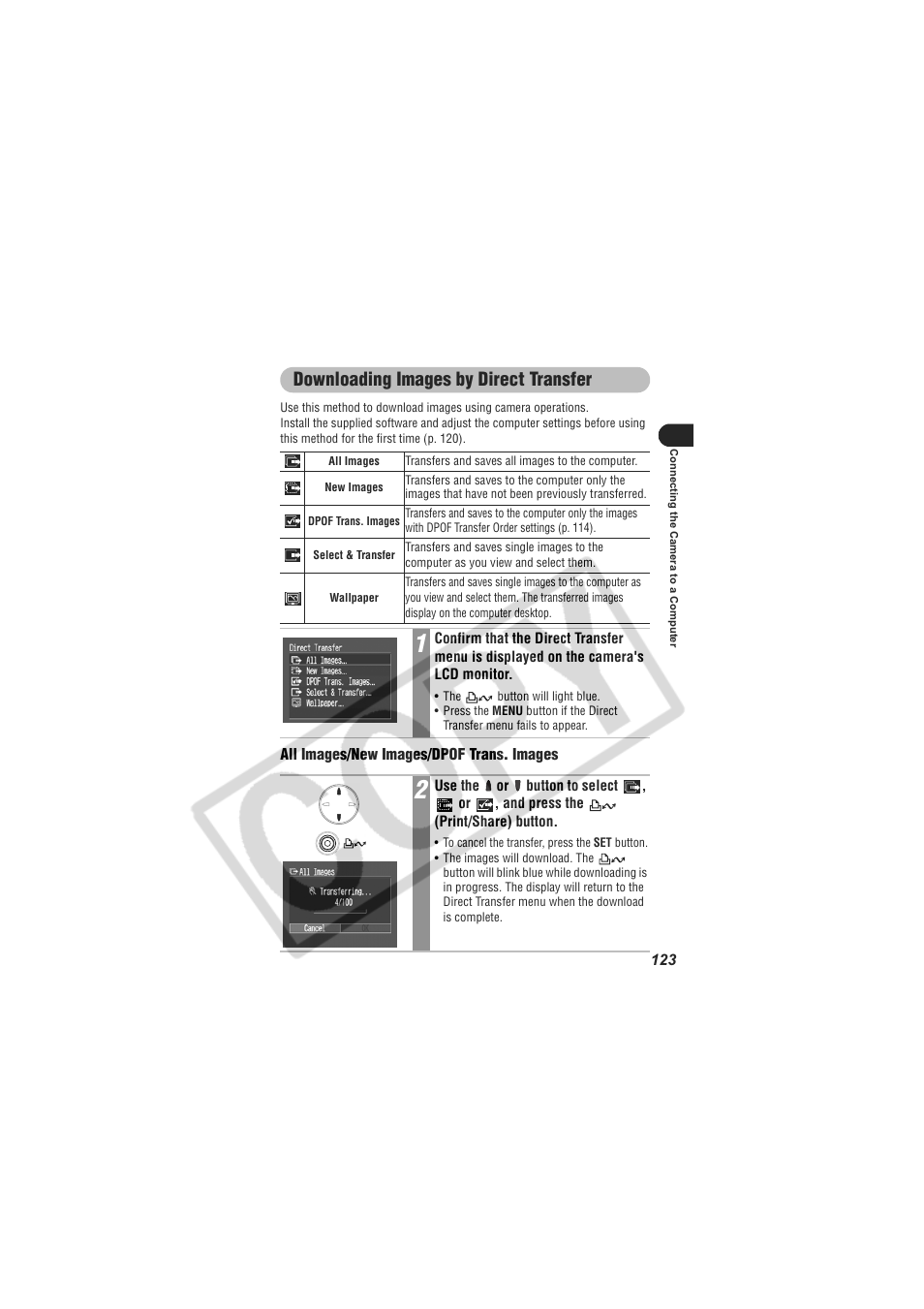 Downloading images by direct transfer | Digital Camera Battery SD20 User Manual | Page 125 / 163