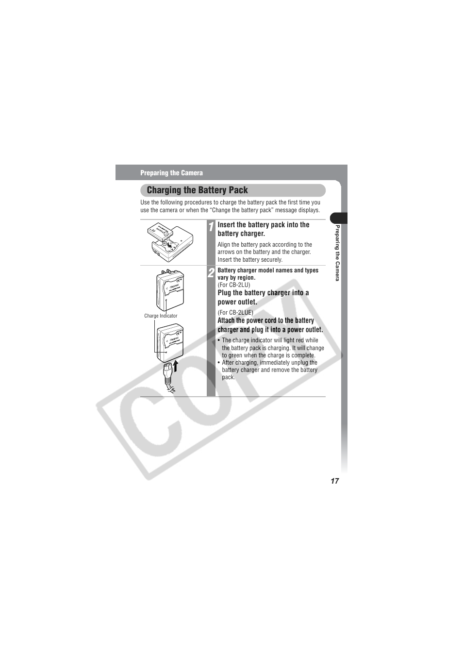 Charging the battery pack | Digital Camera Battery SD20 User Manual | Page 19 / 163