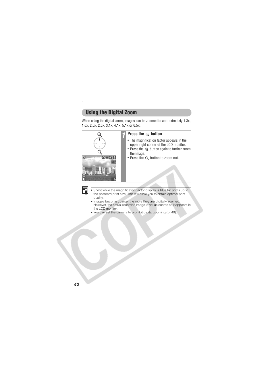 Using the digital zoom | Digital Camera Battery SD20 User Manual | Page 44 / 163