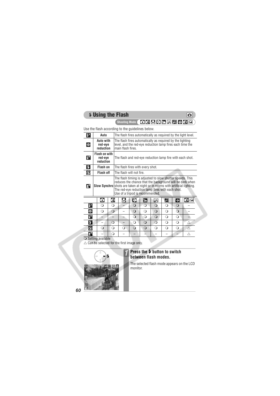 Using the flash | Digital Camera Battery SD20 User Manual | Page 62 / 163