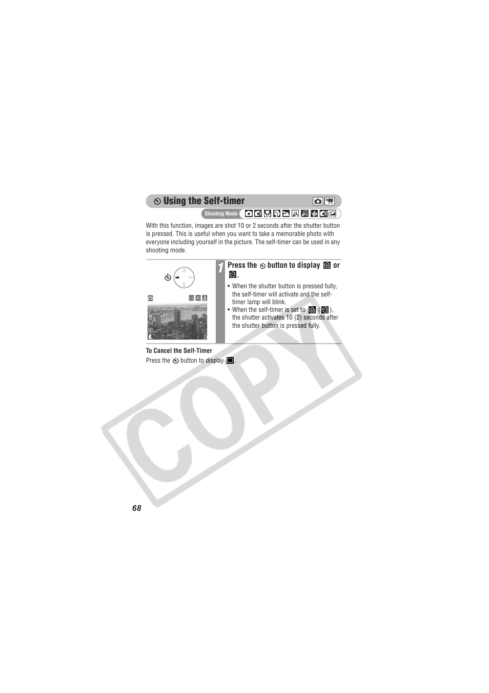 Using the self-timer | Digital Camera Battery SD20 User Manual | Page 70 / 163