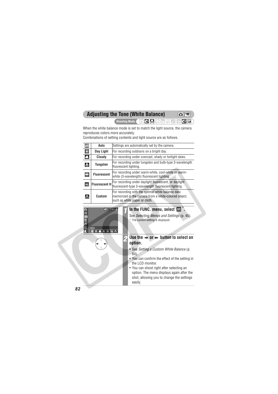 Adjusting the tone (white balance) | Digital Camera Battery SD20 User Manual | Page 84 / 163